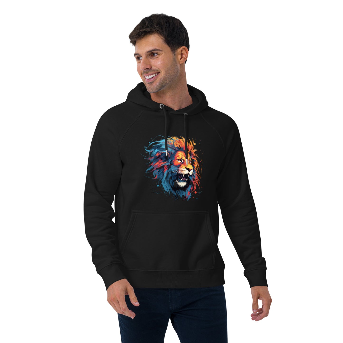 Roaring Brushstrokes - Men's Lion Line Art Hoodie