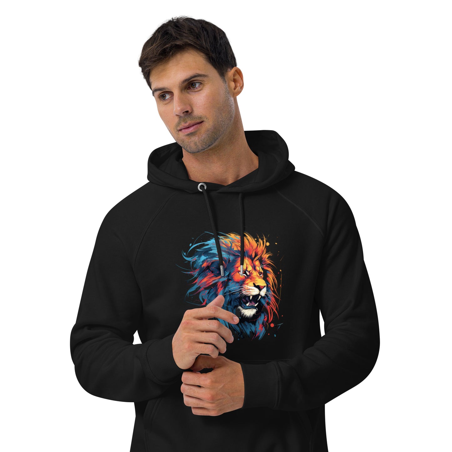 Roaring Brushstrokes - Men's Lion Line Art Hoodie