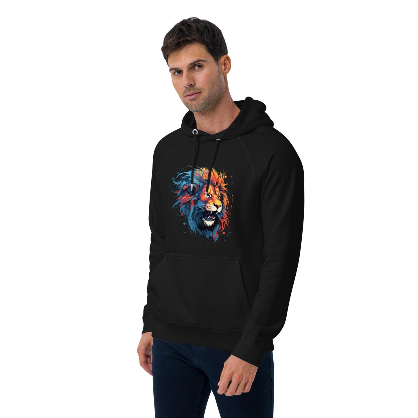 Roaring Brushstrokes - Men's Lion Line Art Hoodie